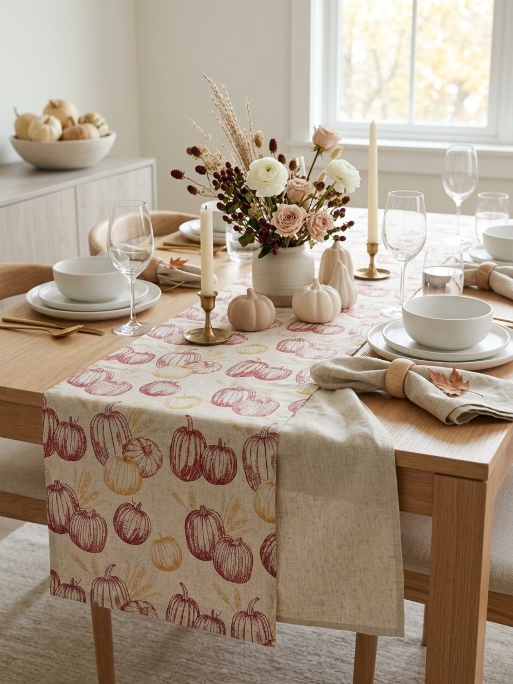 Neutral & Burgundy Pumpkin Table Runner – Home Dining